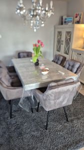 byLIVING Esstisch Matthew, 140-195x90 cm, Tischplatte und Säule Melamin Light Atelier mit Applikation in dunkelgrau, Bodenplatte Melamin dunkelgrau Kunden-Foto 1