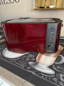 Arendo Toaster 4 Scheiben, Langschlitztoaster, Langschlitz, Edelstahl, 1500W, Display mit Restzeitanzeige, Brötchenaufsatz, Defrost Funktion, Wärmeisolierendes Gehäuse, Silber/Schwarz Kunden-Foto 1