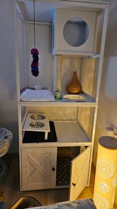 Feandrea Kratzbaum, mit Katzenklo-Schrank, erhöhter Napfständer, waschbare Kissen wolkenweiß Kunden-Foto 2