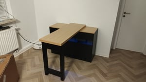 Uittrekbare bartafel met lederen bekleding, draaibare eettafel met kast, keukentafel/eettafel, 360° draaibaar, 120-180x40x71.5cm, zwart Klantenfoto 2