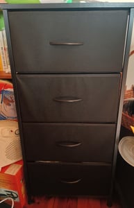 COSTWAY Komoda z 4 szufladami z tkaniny, szafka z szufladami z drewnianym blatem i metalową ramą, komoda, kredens, szafka do przechowywania, czarna Zdjęcie produktu od klienta nr 1