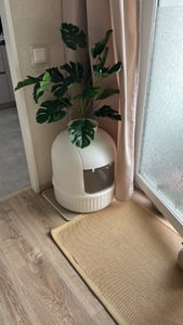 FEANDREA Katzentoilette mit Tür, Blumentopf, verstecktes Katzenklo für Wohnzimmer, mit Filter, weiß Kunden-Foto 1