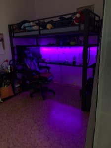 STILVORA Gaming hoogslaper, 90x200 cm, met LED-verlichting en bureau, metalen bed met kledingkast, tienerbed met opbergruimte, zwart Klantenfoto 1