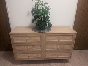 sweeek - Kommode mit Holzlook, Rattan-Geflecht und 6 Schubladen - Natur Kunden-Foto 1