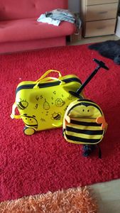 COSTWAY 2tlg Kinderkoffer + Rucksack, 12"+18" Kindertrolley mit Rollen und wasserdichter Hartschale, Kindergepäck, Rollkoffer mit Rucksack für Jungen und Mädchen (Blau Einhorn) Kunden-Foto 2