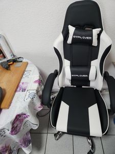 GTPLAYER Gaming-Stuhl Schreibtischstuhl, Ergonomischer Bürostuhl Mit Massagefunktion und Fußstütze, Gestänge Handlauf, Fußkreuz aus Stahl, Weiß Kunden-Foto 2