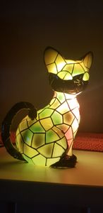 Katzen Lampe, Katzenlampe Mosaik, Nachttischlampe, USB Nachtlicht Katze mehrfarbig, vintage buntglas lampe, Bedside lamp, Schlafzimmer Deko Geschenk Kunden-Foto 9