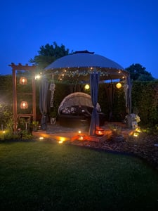 LED - Pavillon Ø 350cm Lavo Garten Pavillion Rund Solar Pavilion Gartenzelt Designer Pavilon - creme Kunden-Foto 3