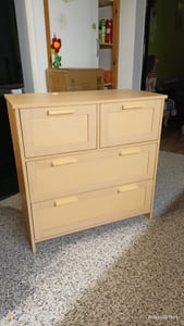 Flieks Kommode mit 4 Schubladen, Rattan Kommoden Sideboard mit Massivholzgriffen, Wohnzimmerschrank Schubladen Kommode, Naturbelassen, Weiß Kunden-Foto 1