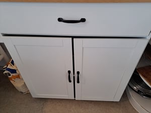 UISEBRT Servierwagen Küchenwagen mit Gewürzboard & Handtuchhalter & Schublade Küchenwagen auf Rollen Küchenschrank mit Arbeitsplatte Holz 115 x 36 x 90 cm Weiß Kunden-Foto 2