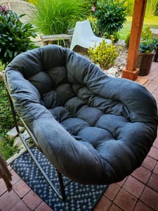 LVHOM Schaukelsessel Garten mit gepolstertem Kissen, Rattanstuhl mit Stahlrahmen, Schaukelstuhl Outdoor Loungesessel, Sessel für Balkon, Hellgrau Kunden-Foto 1