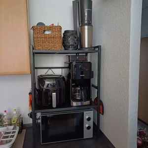 Support extensible pour micro-ondes Étagère de cuisine à 2 niveaux avec crochets Photo du client 2