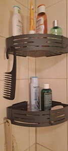 Duschkorb 2-Stück Eckregal ohne Bohren aus rostfreiem Aluminium für die Dusche mit 4 Klebeflächen und 4 Haken, für Bäder Küchen Duschgel,grau,2 St Kunden-Foto 1