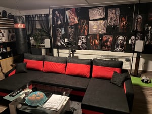 Ecksofa SPARTA U-FORM mit Schlaffunktion - Eckcouch mit 3 Bettkasten, schwarz, rot Kunden-Foto 3