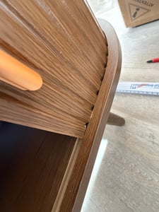 Merax TV-Lowboard 175 cm mit 2 Schubladen & Schiebetüren, ovales Design für TV bis 75 Zoll, TV-Schrank mit höhenverstellbare Füße, matt Walnuss Kunden-Foto 3
