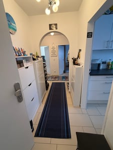 Läufer Teppich Meterware Flur Wohnzimmer Schlafzimmer Kurzflor Modern Design Rutschfest Blau 80 x 270 Kunden-Foto 1