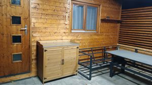 Bealife Table à plantes avec meuble bas, armoire de jardin avec plan de travail avec 1 étagère mobile pour l'intérieur et l'extérieur CC50 Photo du client 3