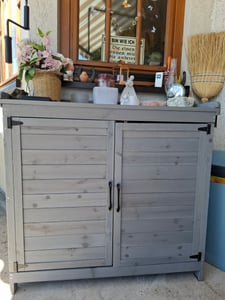 Bealife Table à plantes avec meuble bas, armoire de jardin avec plan de travail avec 1 étagère mobile pour l'intérieur et l'extérieur CC50 Photo du client 4