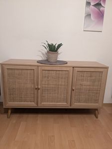 sweeek - Sideboard mit Holzoptik und Rattan-Geflecht B 120 cm - Schwarz Kunden-Foto 1
