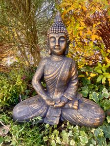 Figura di Buddha seduto ECD Germany, alta 50 cm, in poliresina resistente alle intemperie, bronzo, Feng Shui, statua di Buddha come decorazione per casa, appartamento e giardino Foto del cliente 1