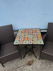 Mosaik Mosaiktisch Gartentisch quadratisch Bistro Eisenramen elegant Bunt Kunden-Foto 1