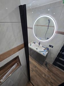 B.76cmxH.185cm Schwarz Nischentür Falttür Pendeltür Duschabtrennung Drehtür 6mm ESG Nanoglas Duschkabinen Kunden-Foto 3