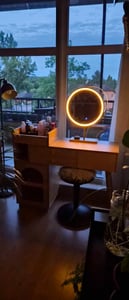 Merax Schminktisch mit LED-Beleuchtung, Einstellbare Helligkeit, Schminkkommode mit 3 Schubladen, Seitenschrank, Kosmetiktisch, Natur Kunden-Foto 1