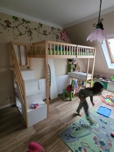 Flieks Etagenbett 90x200cm mit Rausfallschutz, Hochbett mit Schreibtisch, Kinderbett Einzelbett Holzbett mit Schubladen, Stockbett mit Treppe, Weiß Kunden-Foto 1