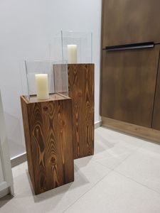 Windlicht-Säule Kerzenständer Deko-Laterne Deko-Säule für Wohnzimmer, Balkon, Terrase Kerzensäule Bodenwindlicht aus Holz & Glas Dunkelbraun 100 cm Kunden-Foto 1