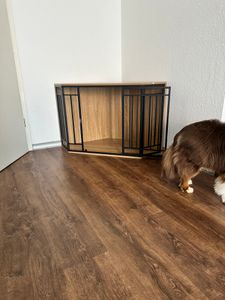 EUGAD Ecke-Hundekäfig mit Tür für Zuhause, Helle Eiche + Schwarz 111x67x60 cm Kunden-Foto 2