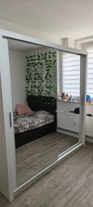 Schwebetürenschrank Kleiderschrank Schrank 203cm Grau/Grau mit zwei Spiegeln MILAN Kunden-Foto 3
