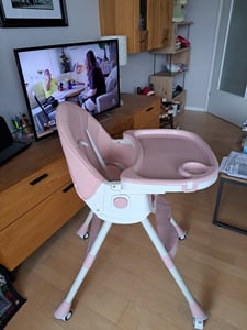 6 in1 Chaise haute pour enfant avec transat et chaise à bascule, réglable et pliable avec planche à manger et roulettes,Panier bleu Photo du client 2