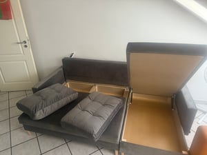 Ecksofa mit Schlaffunktion, Sofa BLANK  mit Bettkasten,  Wendekissen, Grau, Links, Schlaffläche 140x200cm Kunden-Foto 2