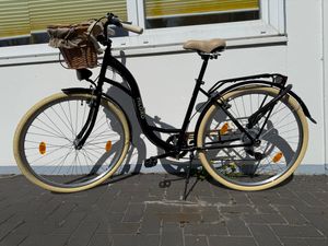 Milord Komfort Fahrrad Mit Weidenkorb Damenfahrrad Retro, 26 Zoll, Schwarz-Creme, 7-Gang Shimano Kunden-Foto 1