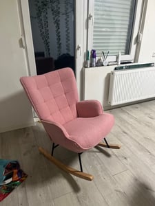 CDGlobal Schaukelstühle Teddystoff, Gemütlicher Teddy Sessel Zum Stillen, Relaxstuhl Stillsessel Schaukelstuhl Holz für Wohnzimmer Schlafzimmer, Bequeme Lesesessel für Kinderzimmer, Rosa Kunden-Foto 1