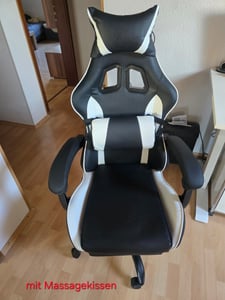 Delman Bürostuhl Gaming Stuhl Massage Gaming Sessel Ergonomischer mit Fußstütze Kopfstütze Massage-Lendenkissen Gaming Chair Drehsessel 02-0042 Grau Kunden-Foto 1