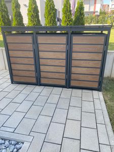 Mülltonnenbox Müllbox Mülltonnenverkleidung 2 Türen Anthrazit mit Holzdekor Box Kunden-Foto 16