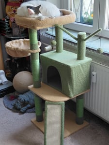 Purpurra Kratzbaum Mehrstöckiger Katzenturm für Wohnungskatzen, 105cm Höhe, beige Kunden-Foto 5