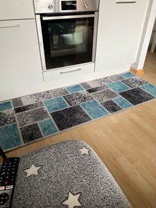Runner da cucina con supporto in gel e motivo a quadri nei colori turchese, crema e grigio Dimensioni - 80 x 200 cm Foto del cliente 2