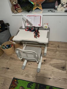SucceBuy Set di scrivania e sedia per bambini regolabile con lampada, grigio Foto del cliente 1