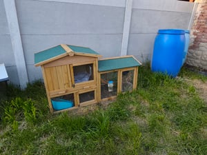 lionto Kaninchenstall, großer Doppelstock-Kleintierstall aus Holz mit Rampe, Schublade & Bitumendach, wetterfest & sicher, 212x52x85 cm Kunden-Foto 2