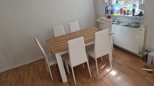 Mondeer Esstischset Essgruppe Esszimmergruppe mit 6 Stühlen Esstisch aus Holz Küchentisch Eiche+Weiß Kunden-Foto 3