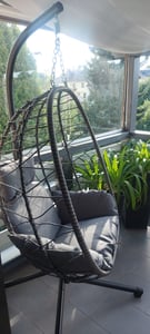 Makika Hängesessel mit Gestell höhenverstellbar aus Polyrattan in Grün / Grau Kunden-Foto 1