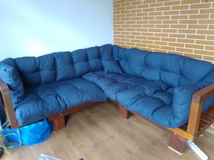 POKAR Palettenkissen mit schöner Steppung Auflage Palettensofa, Größe:Set Sitzkissen 120x80 + Rückenkissen 120x40, Farbe:Beige Kunden-Foto 3