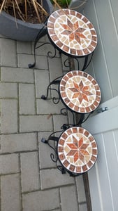 Blumenhocker 3er Set Mosaik rund Garten Blumenständer Metall Terrasse Pflanzenständer Keramik Pflanzenhocker (3er Set) Kunden-Foto 2
