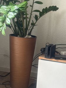 2in1 Blumentopf Pflanzkübel Pflanzentopf mit Einsatz Rund Ø 25 x 48 cm Braun Riffel Meißel Optik Kunststoff Kunden-Foto 1