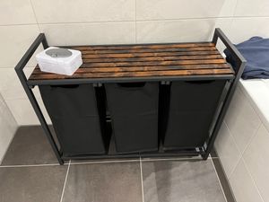 VASAGLE Wäschekorb 3 Fächer, mit Ablage, ausziehbar abnehmbar, 3 x 38 L, Schwarz Kunden-Foto 2