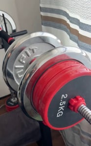 GORILLA SPORTS® Hantelscheiben - 30 kg Set, 2x5 kg, 2x10 kg Gewichte, 30/31mm Bohrung, aus Chrom - Gewichtsscheiben Kunden-Foto 1