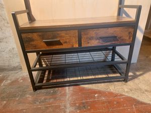 VASAGLE Garderobenständer mit Schuhbank, Garderobe, Schuhaufbewahrung, 2 Schubladen aus Stoff, 10 Haken, 6 seitliche Haken, 30 x 80,4 x 181,6 cm Kunden-Foto 2