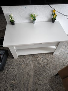 AODEMOKO, table basse réglable en hauteur, multifonctionnelle 3-en-1 avec rangement dissimulé, couleur marron Photo du client 2